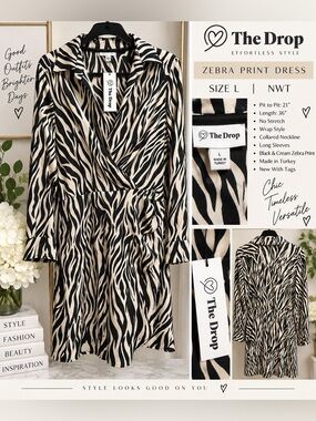 #22  NWT The Drop Zebra Print Wrap Style Mini Dress Size L